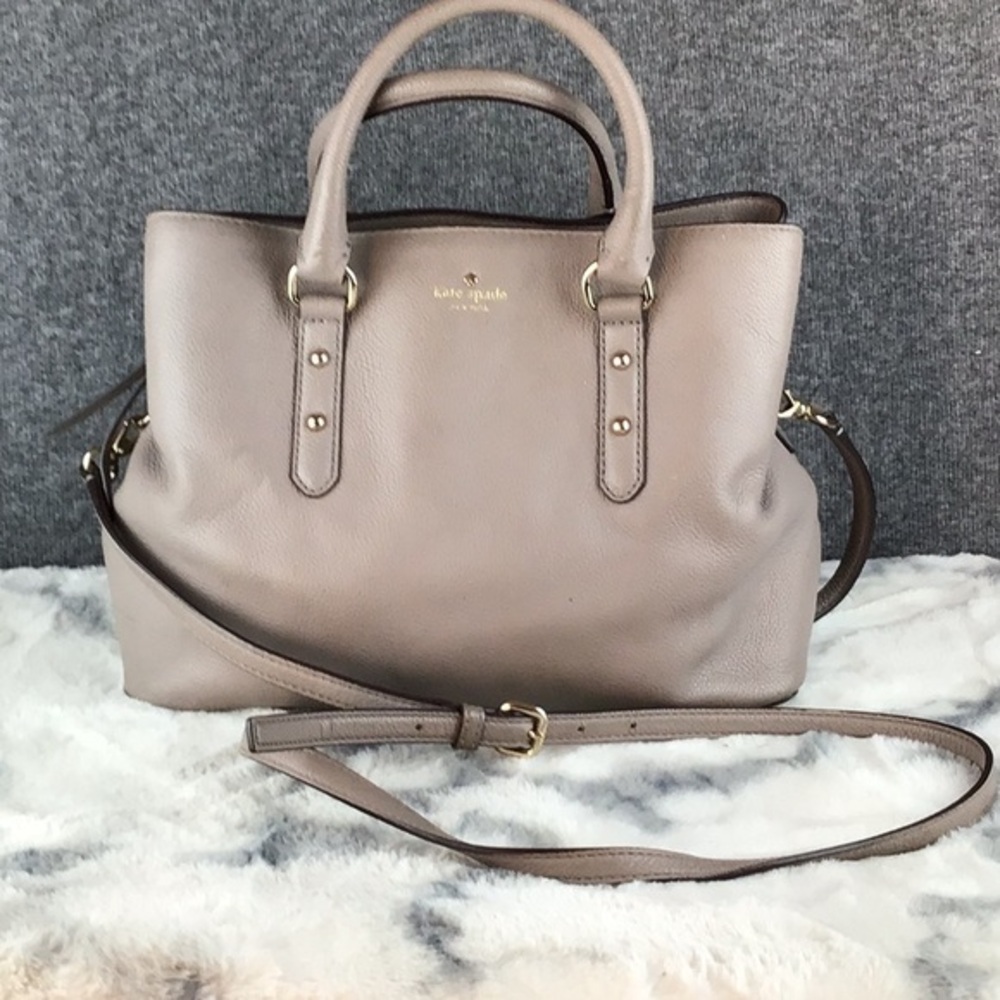 Kate Spade Evangelie Larchmont Avenue Taupe Leather Satchel Tote Purse